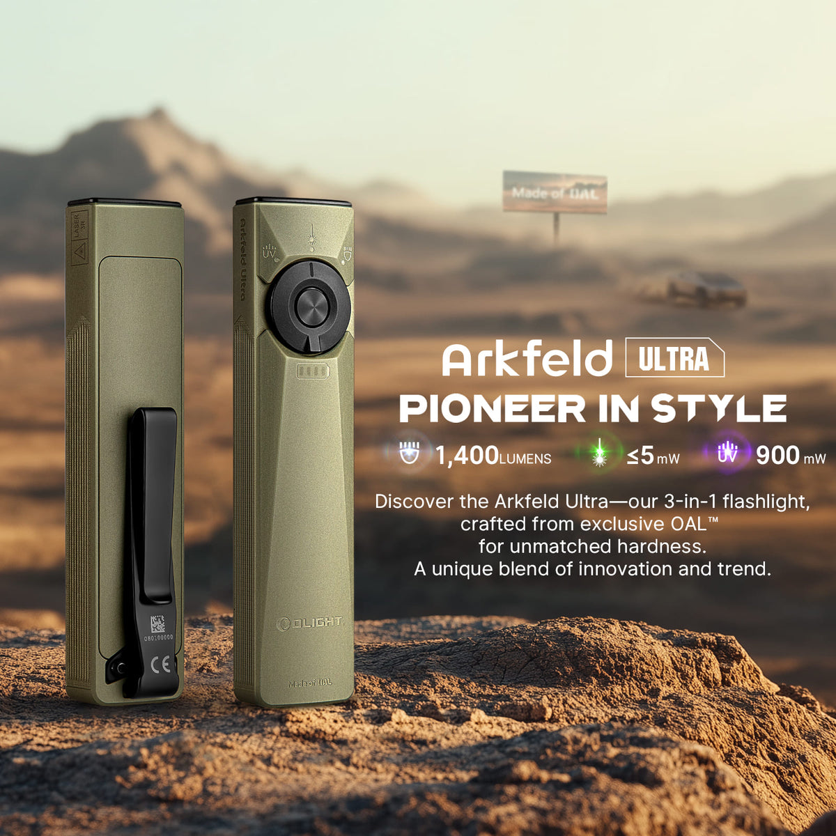 Olight Arkfeld Ultra Flat EDC Flashlight — White, UV & Laser